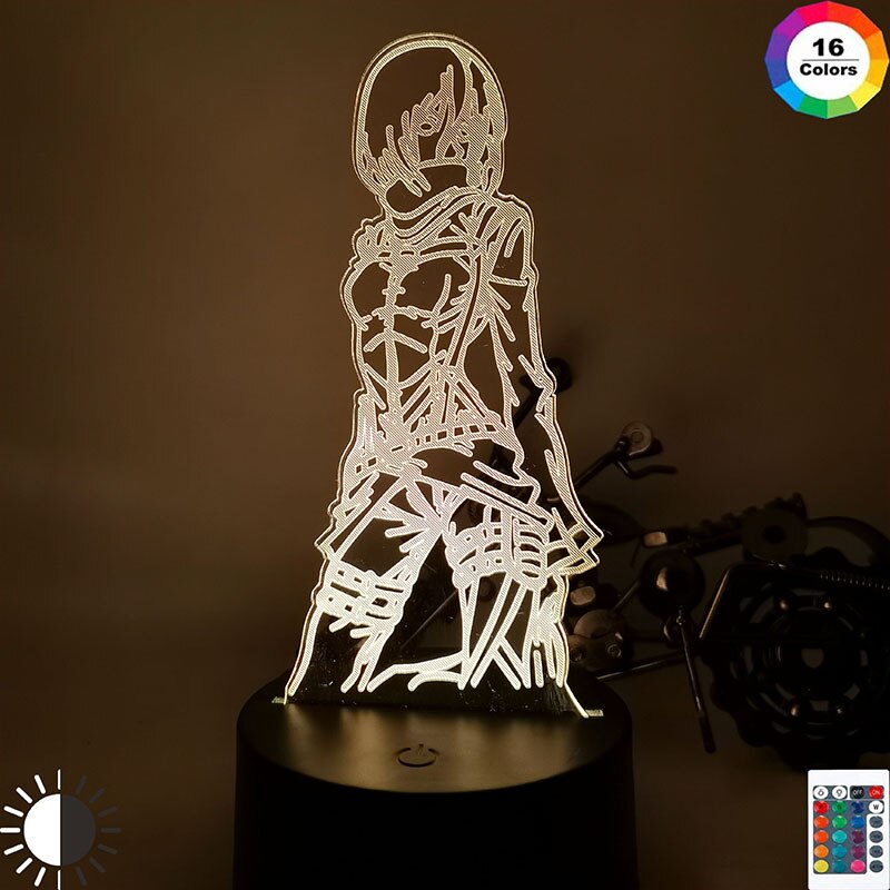 타이탄 미카사 아커만 피규어에 대한 3d 램프 공격 어린이 야간 조명, 방 장식 Led 색상 변경 야간 조명 애니메이션 선물